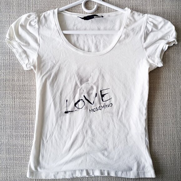 LOVE MOSCHINO White Round Neck Top | Size 8 - Picture 1 of 6